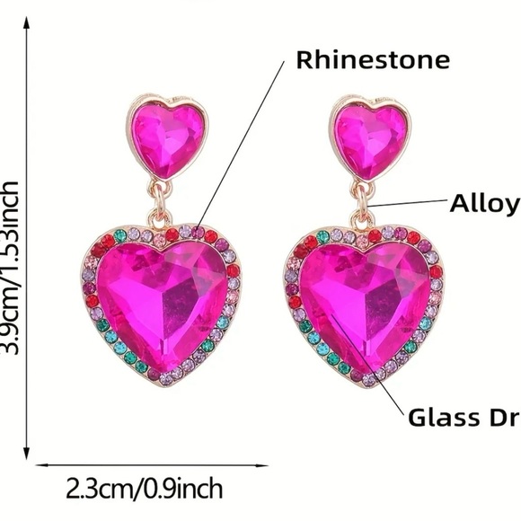 NWT Colorful Heart Shaped Gemstone Drip Dangle Earrings, Valentine’s Day - Picture 6 of 6